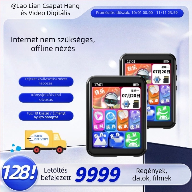 MP3/MP4 Bluetooth-os lejátszó érintőképernyővel, regények olvasására, zenehallgatásra és filmnézésre