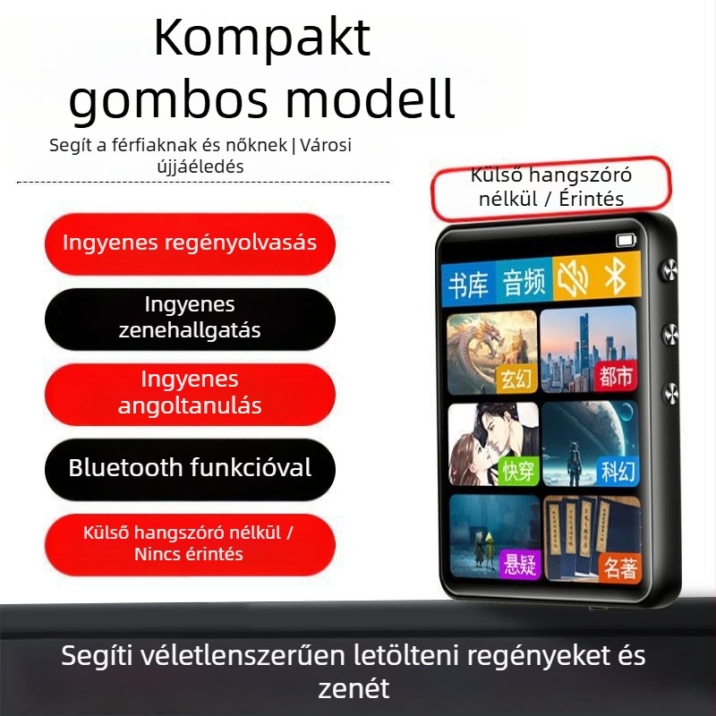 Hordozható MP3/MP4 lejátszó érintőképernyővel és Bluetooth-kapcsolattal – regényolvasás, angol szótár, zene (MP3/MP4 lejátszás; angol szótár; érintőképernyő; Bluetooth)