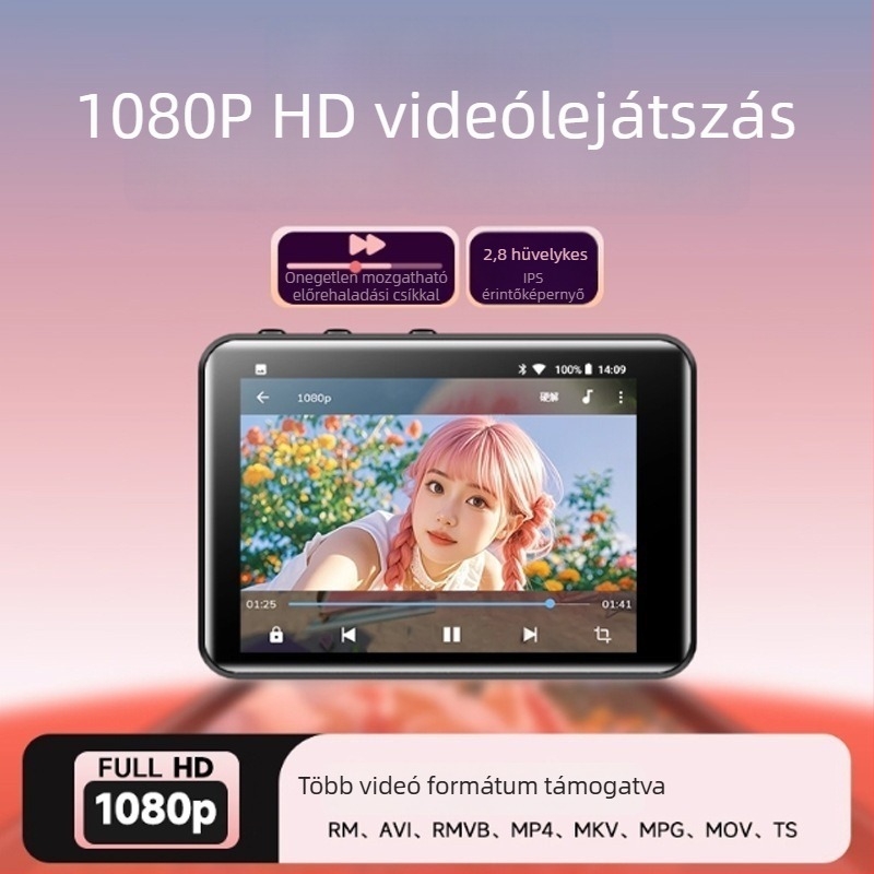 A39s MP3 lejátszó – 2,8 hüvelykes színes kijelző, Bluetooth, USB 2.0, TF-kártya támogatás, MP3/WMA/WAV/OGG/FLAC/APE formátumok, diákverzió