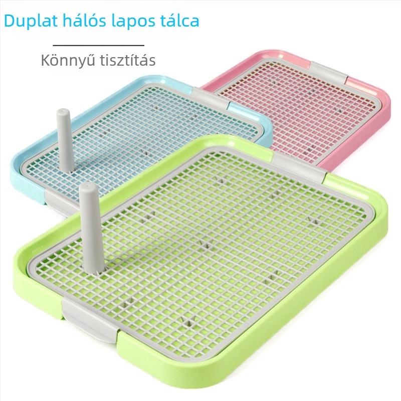 Kutyatoalett csúszásmentes hálózatos felülettel és tartópillérrel, ABS műanyag, könnyen tisztítható