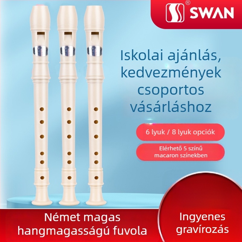 Swan rekorder, 6-héjú kezdő gyerekeknek, német stílusú magas tónusú gyakorló hangszer az osztály számára