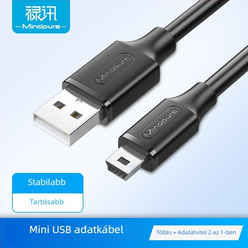 Fekete USB adatkábel 5P USB‑A‑tól Mini USB‑ig V3, teljes réz, töltőkábel számítógéphez