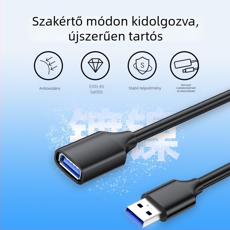USB 3.0 hosszabbító kábel, férfi–női csatlakozóval, laptophoz, egérhez és billentyűzethez