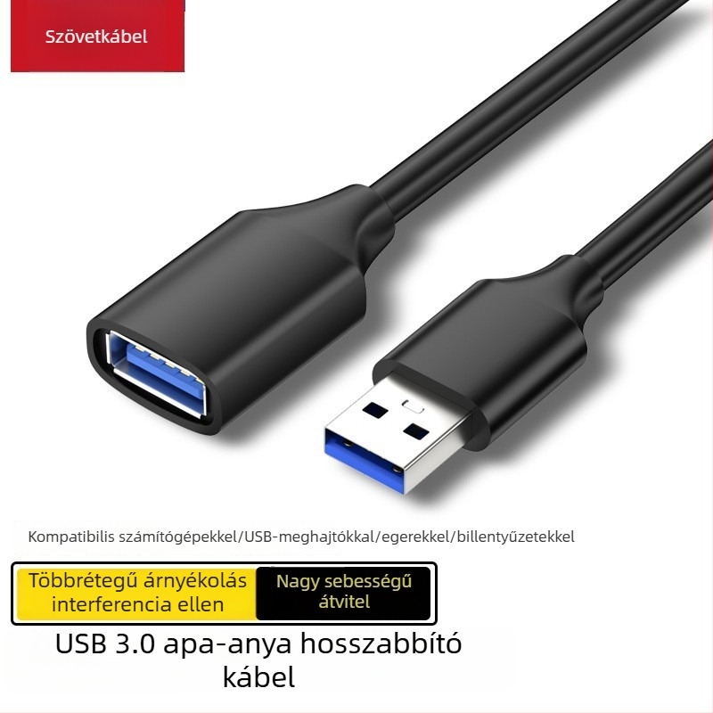 USB 3.0 hosszabbító kábel, férfi–női csatlakozóval, laptophoz, egérhez és billentyűzethez