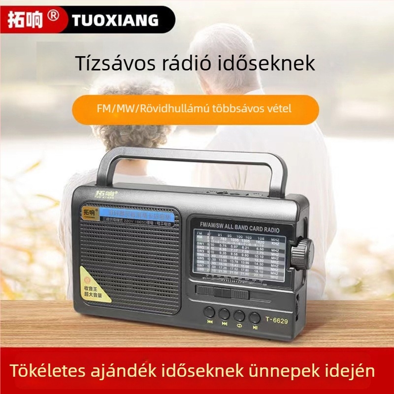 T-6629 több sávos félvezetővel ellátott, újratölthető hordozható rádió FM-rel, középhullám- és rövidhullám vétellel idősek számára