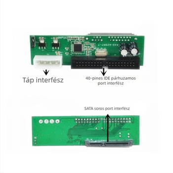IDE→SATA átalakító kártya — 40-pin IDE, USB-soros interfész, JM20330 chip, 480 Mbps, modell PCI-12