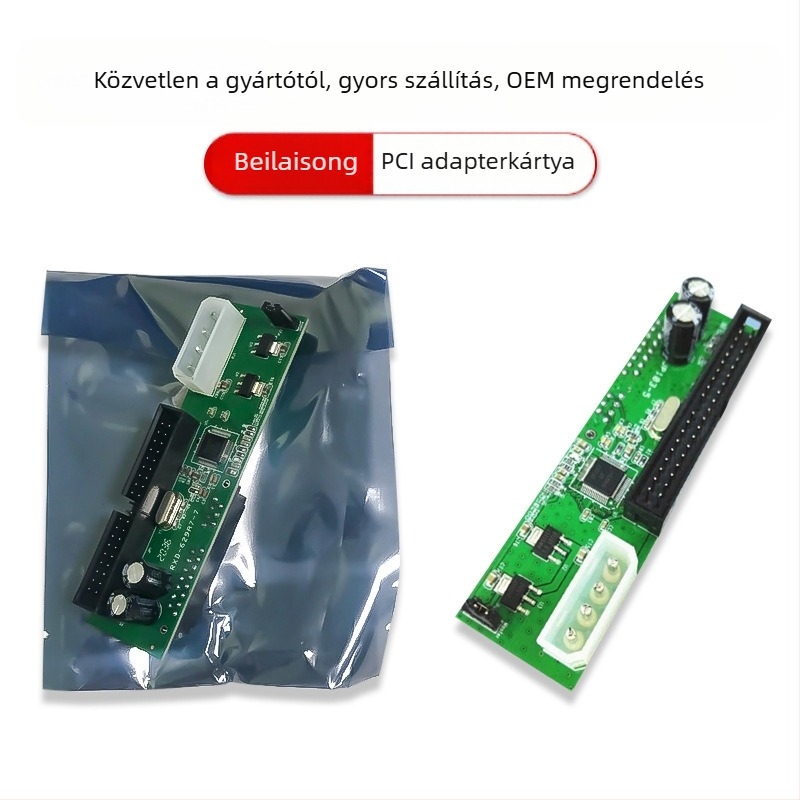 IDE→SATA átalakító kártya — 40-pin IDE, USB-soros interfész, JM20330 chip, 480 Mbps, modell PCI-12