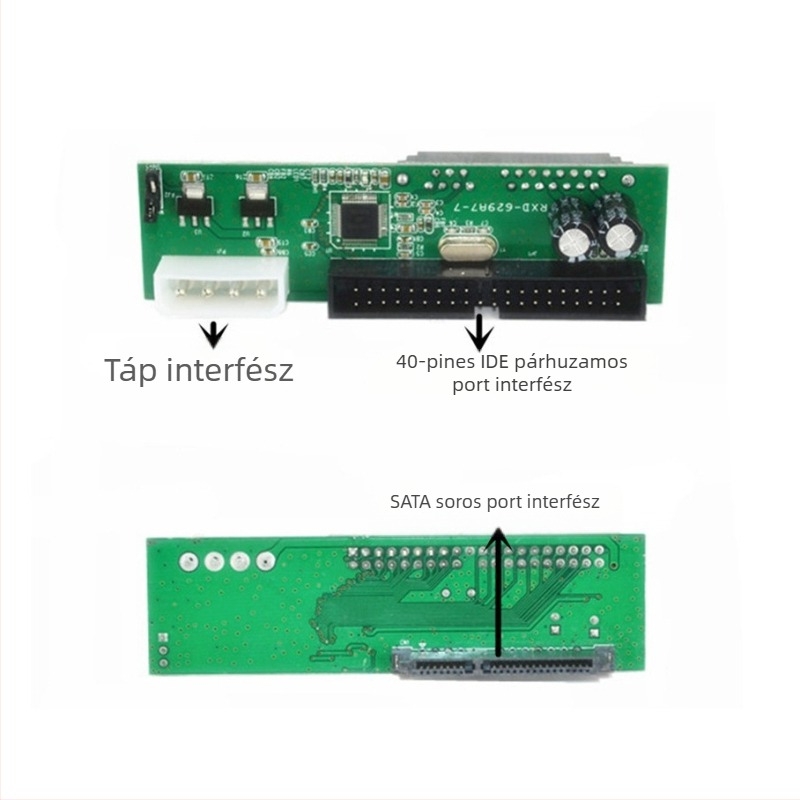IDE→SATA átalakító kártya — 40-pin IDE, USB-soros interfész, JM20330 chip, 480 Mbps, modell PCI-12