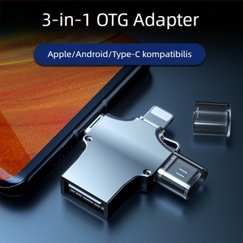 OTG 3 az 1-ben adapter okostelefonokhoz: USB-meghajtó olvasó és billentyűzet-egér csatlakoztatás (Android, Apple, Type-C)