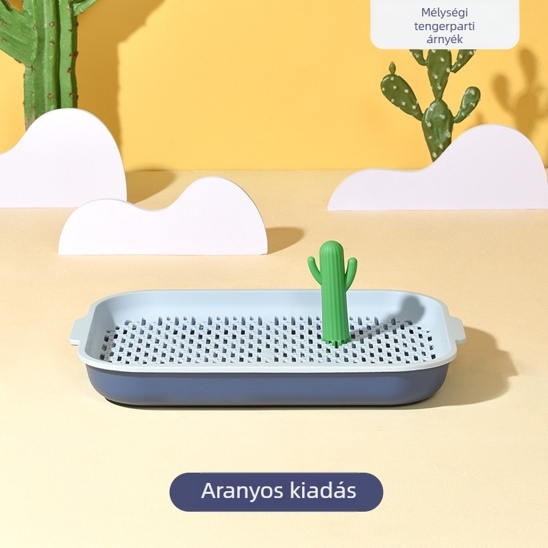 Kutyatoalett lapos tálcával, magas kerítéssel, cseppmentes urinal és tartóoszlopokkal