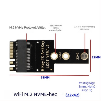 M.2 WiFi adapterkártya – A+E kulcs NGFF 2230 NVMe SSD