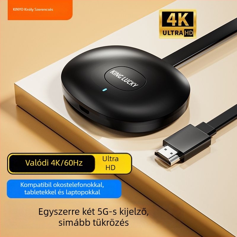 Vezeték nélküli 4K képernyővetítő dongle, 5G két-sávos Wi-Fi, Bluetooth és TF-kártya-támogatás