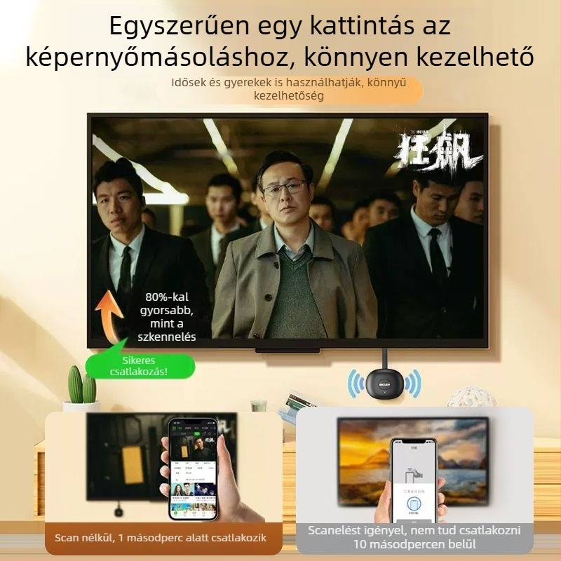 Vezeték nélküli 4K képernyővetítő dongle, 5G két-sávos Wi-Fi, Bluetooth és TF-kártya-támogatás