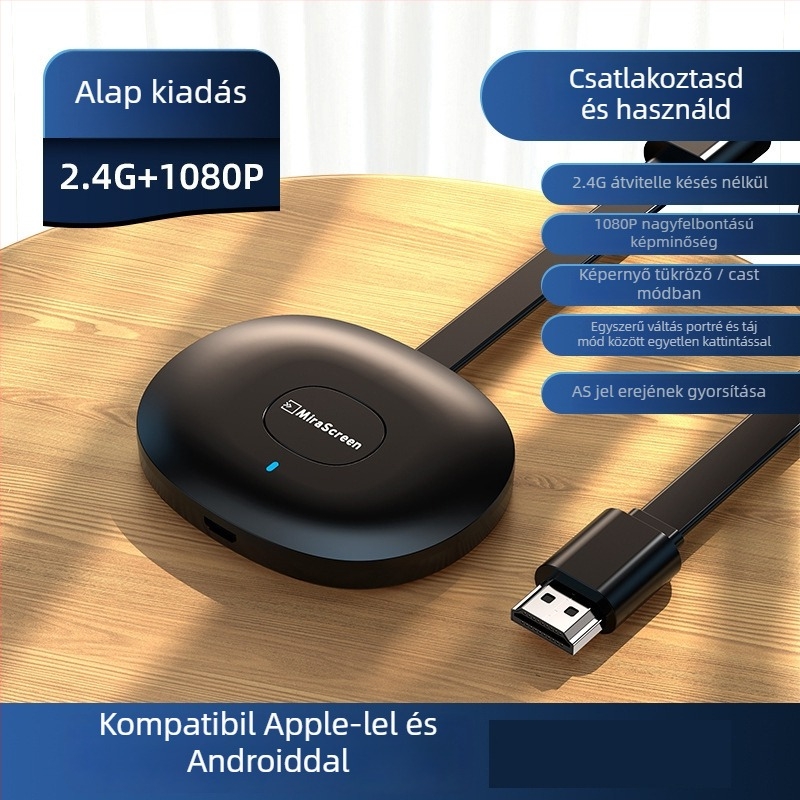 Vezeték nélküli 4K képernyővetítő dongle, 5G két-sávos Wi-Fi, Bluetooth és TF-kártya-támogatás