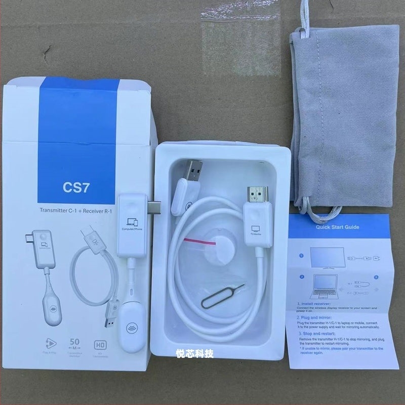 CS7 Vezeték nélküli HDMI-bővítő USB-C-vel, Plug-and-Play, képernyő-tükrözés 1080p