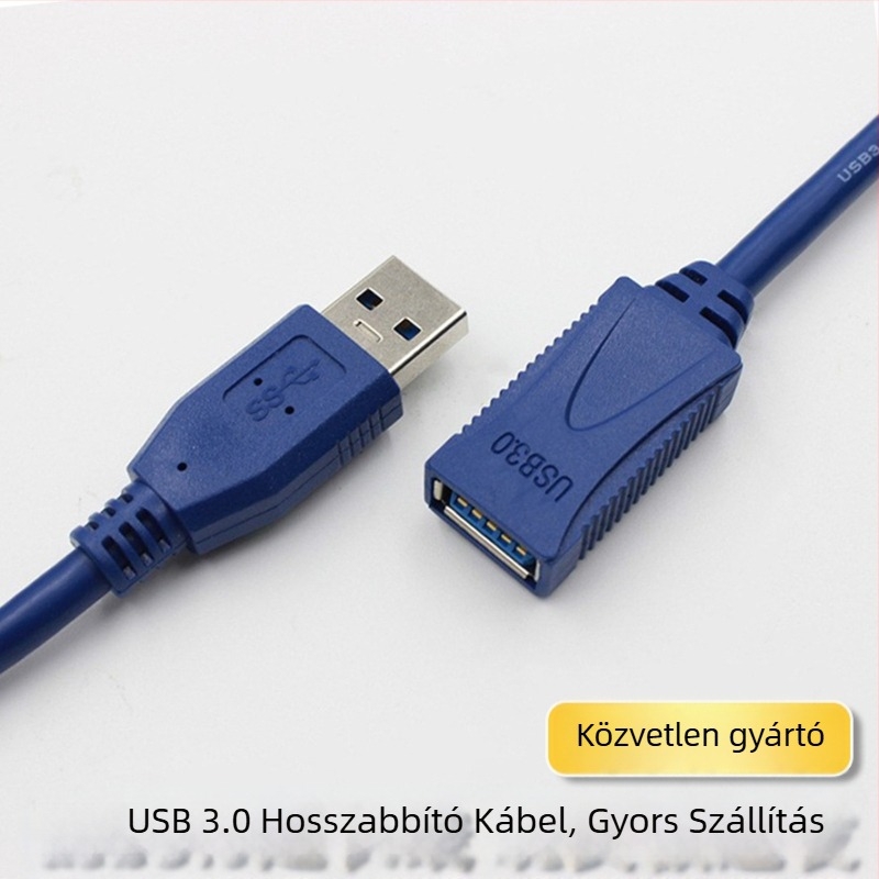 USB 3.0 hosszabbító kábel, férfi → női, réz vezetők és nikkelezett csatlakozók