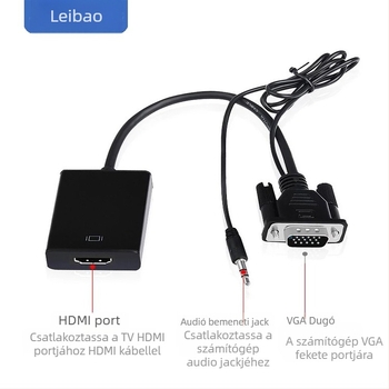 VGA-HDMI adapter hanggal, modell LBB-V-H-L, HDMI interfész, 1080p felbontás, rézmagú, számítógép VGA–ról TV HDMI-re