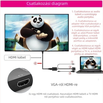 VGA-HDMI adapter hanggal, modell LBB-V-H-L, HDMI interfész, 1080p felbontás, rézmagú, számítógép VGA–ról TV HDMI-re