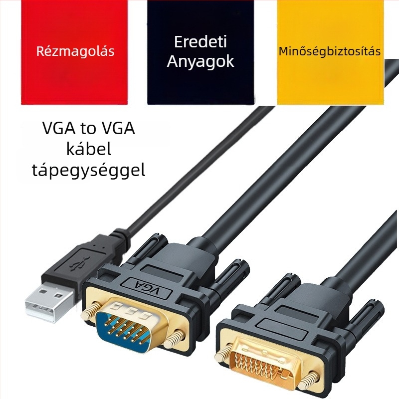 DVI–VGA patchkábel beépített chippel, rézmaggal, adatátviteli sebesség 1000 Mbps, hossz 0,2–10 m