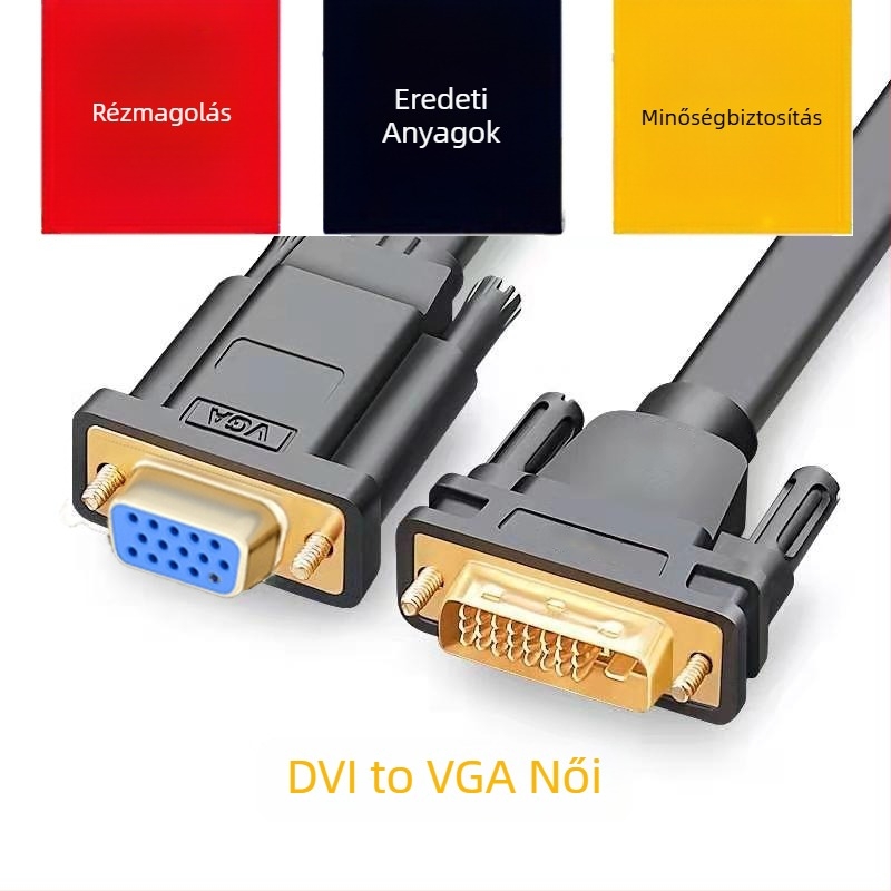 DVI–VGA patchkábel beépített chippel, rézmaggal, adatátviteli sebesség 1000 Mbps, hossz 0,2–10 m
