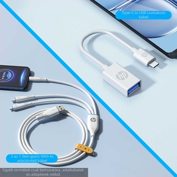 HP USB-A to USB-C adapter kábel - 15 cm, tabletekhez, laptopokhoz és telefonokhoz