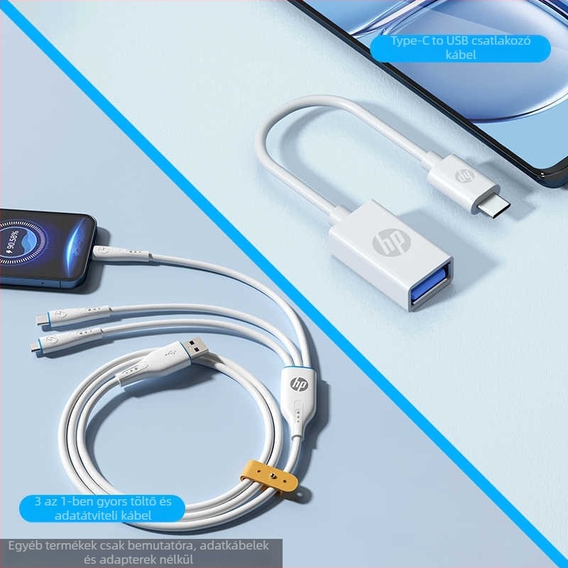 HP USB-A to USB-C adapter kábel - 15 cm, tabletekhez, laptopokhoz és telefonokhoz