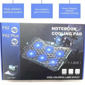 Notebook hűtőtalapzat, 6 ventilátor, 54 mm vonalhossz, műanyag kivitel, notebookok/ ultrabookok számára