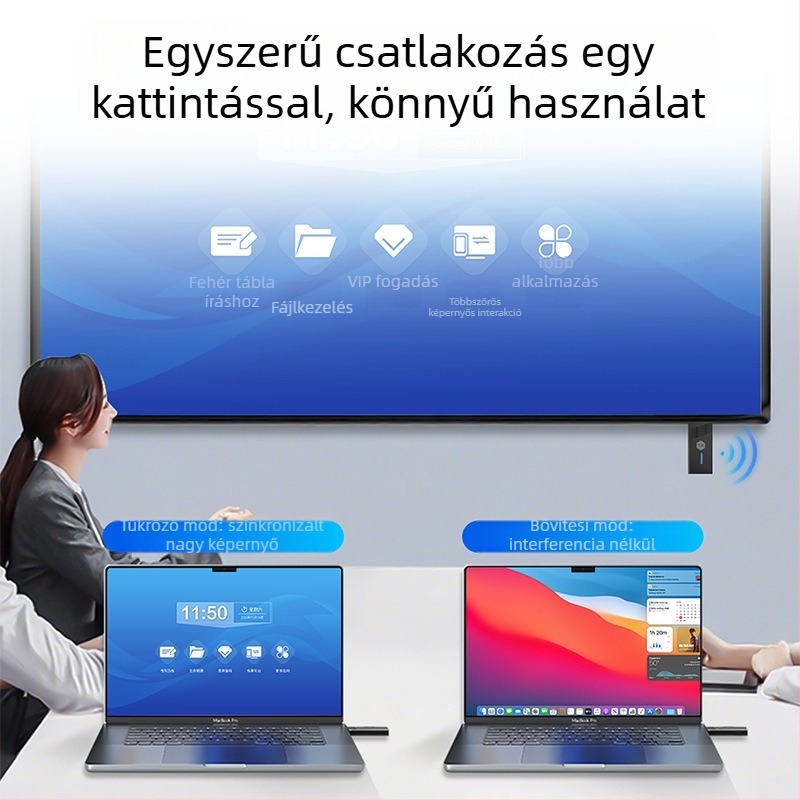 Vállalati szintű vezeték nélküli képernyővetítő projektor telefon–számítógép tükrözéssel, HDMI 1080p, Haiqi processzor, kompatibilis Windows/Android/iOS