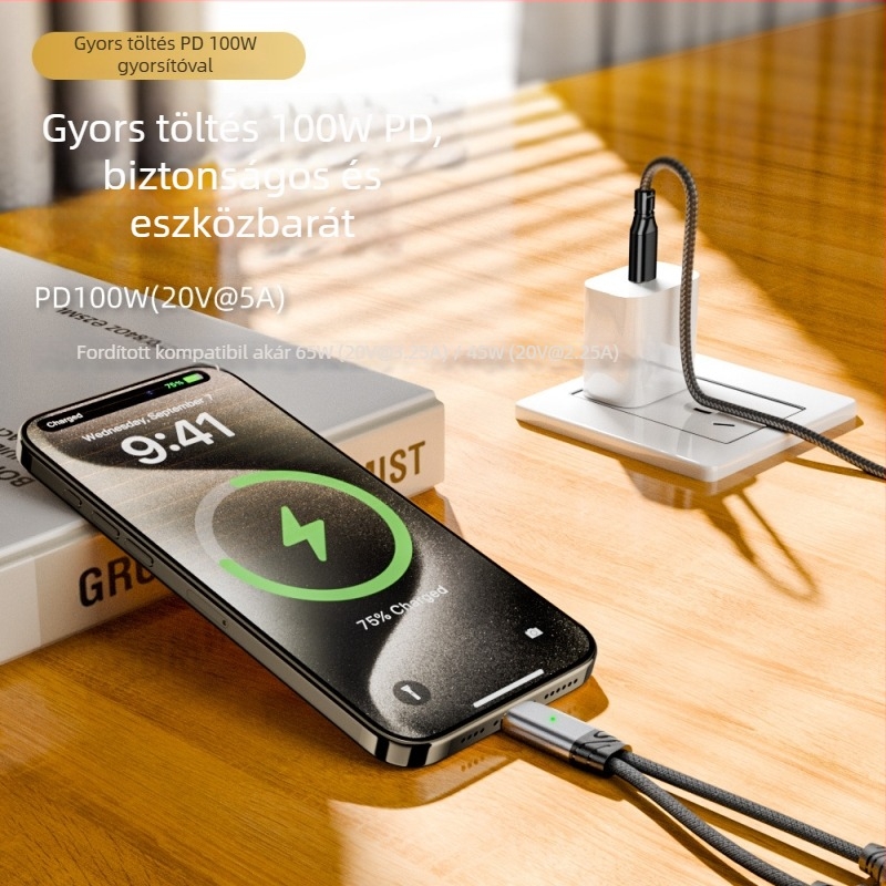 Type-C-ről Type-C-re 2 az 1-ben töltés és audio adapter kábel, kettős kimenet, 480 Mbps