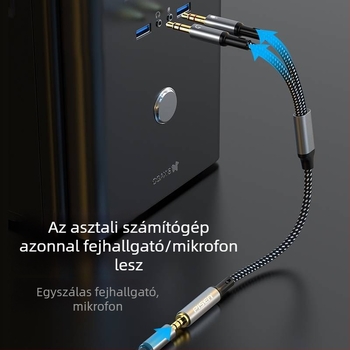 Pisen 2 az 1-ben fejhallgató/mikrofon adapter, 2-utas hangkimenet elosztó PC-hez és telefonhoz