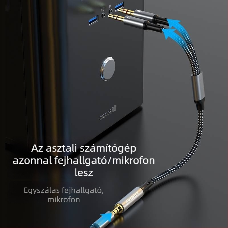 Pisen 2 az 1-ben fejhallgató/mikrofon adapter, 2-utas hangkimenet elosztó PC-hez és telefonhoz