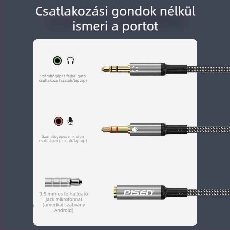 Pisen 2 az 1-ben fejhallgató/mikrofon adapter, 2-utas hangkimenet elosztó PC-hez és telefonhoz
