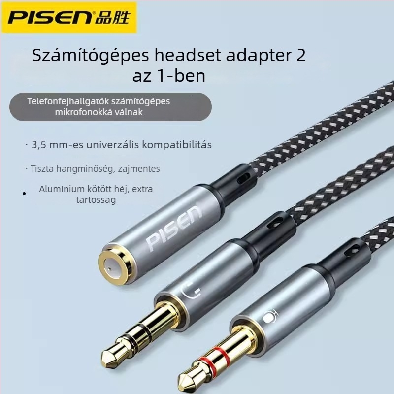 Pisen 2 az 1-ben fejhallgató/mikrofon adapter, 2-utas hangkimenet elosztó PC-hez és telefonhoz