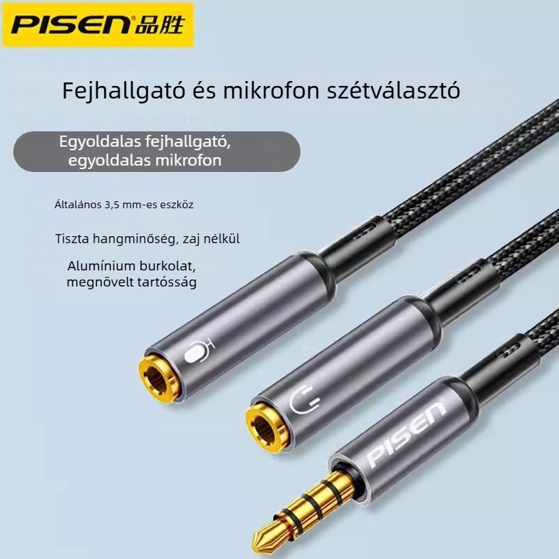 Pisen 2 az 1-ben fejhallgató/mikrofon adapter, 2-utas hangkimenet elosztó PC-hez és telefonhoz