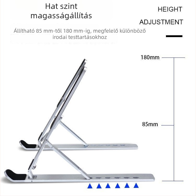 XY-08 laptop hűtőállvány | alumínium ötvözet, háromszöges tartó, stabil és csúszásmentes, 0,23 kg