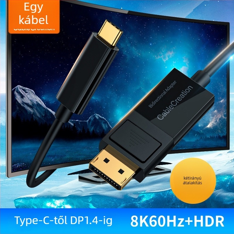 Type-C to DP 1.4 adapter kábel – kétirányú, 8K60Hz, 4K144Hz/165Hz, CH7213A-BF, TUSB544, réz mag