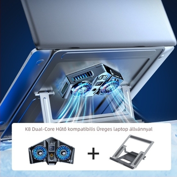 Notebook hűtő radiátor, ABS+alumínium ötvözet, 2 ventilátoros levegőhűtés, kompatibil notebook, ultrabook, Playbook