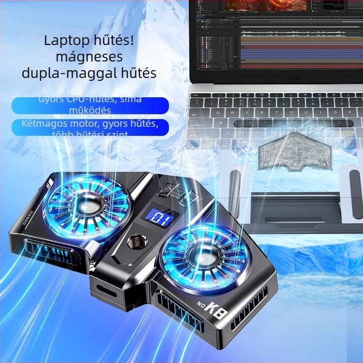 Notebook hűtő radiátor, ABS+alumínium ötvözet, 2 ventilátoros levegőhűtés, kompatibil notebook, ultrabook, Playbook