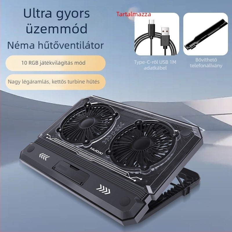 C300 laptop hűtő radiátor két ventilátorral, 60 cm-es kábel, műanyag test