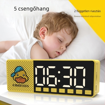 G.DUCK Kis sárga kacsa többfunkciós ébresztőóra internete rádióval, SD-kártyaolvasóval, kettős ébresztéssel, tükrös felülettel, Bluetooth hangszóró