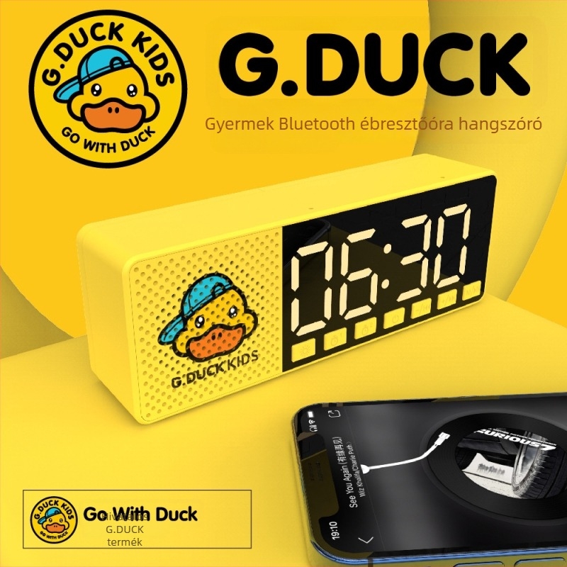 G.DUCK Kis sárga kacsa többfunkciós ébresztőóra internete rádióval, SD-kártyaolvasóval, kettős ébresztéssel, tükrös felülettel, Bluetooth hangszóró