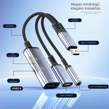 USB-C adapter kábel Hs-118, USB 2.0 interfész, adatátviteli sebesség 2.0, 1-3 osztó, modell Hs-118, OTG