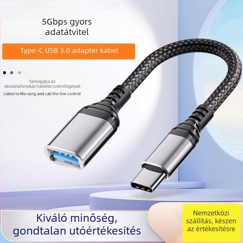 Type-C OTG adapter kábel, USB 3.2 női csatlakozó, 18 cm hosszú, rézmag, kiváló teljesítményű chip, modell KX-130, 5 Gbps adatátvitel