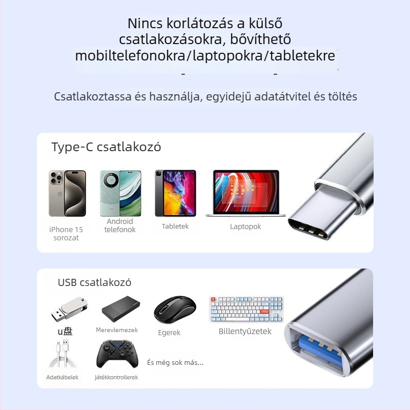Type-C OTG adapter kábel, USB 3.2 női csatlakozó, 18 cm hosszú, rézmag, kiváló teljesítményű chip, modell KX-130, 5 Gbps adatátvitel