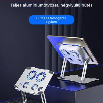 Laptop hűtő radiátor - alumíniumötvözet, 4 hőcső, 2 USB-port, beépített hűtőventilátor