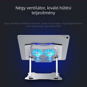 Laptop hűtő radiátor - alumíniumötvözet, 4 hőcső, 2 USB-port, beépített hűtőventilátor