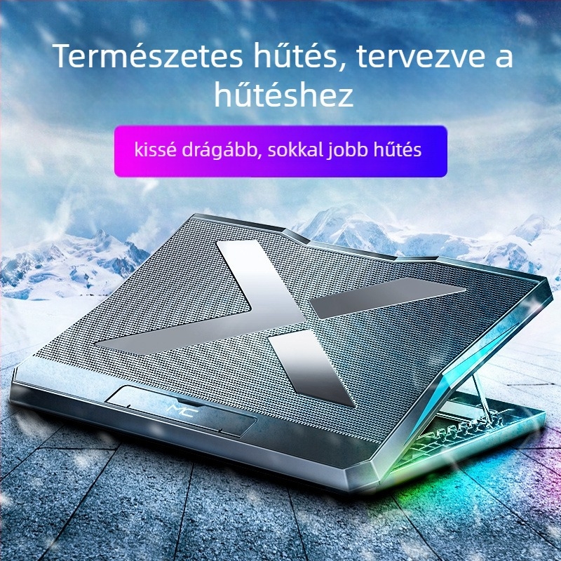 Hatventilátoros noteszgép hűtő, állítható magasság és sebesség, csendes működés, fémből készült hálós hűtőalap