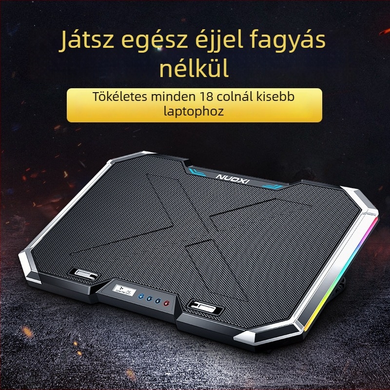Nossi Q8 laptop hűtőalap LCD kijelzővel, RGB világítással és gombos vezérléssel, 6 ventillátor