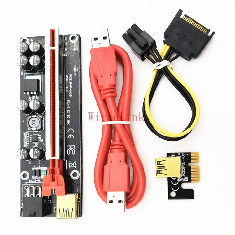 PCIE VER009S PLUS PCIe grafikus kártya hosszabbító adapter, 1X-16X, 8 LED kondenzátor, ónzott rézmag