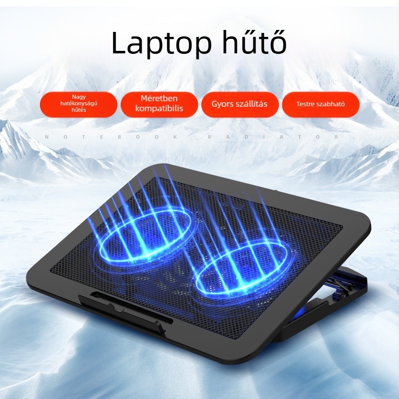 Notebook hűtő radiátor, 2 ventilátoros konfiguráció, modell NCP-212, anyag: műanyag + vas háló